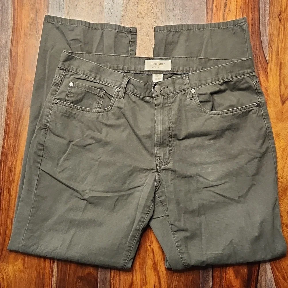 Sonoma Men's Pants, 36 Waist, 32 Length, Green-ish Gray, Casual